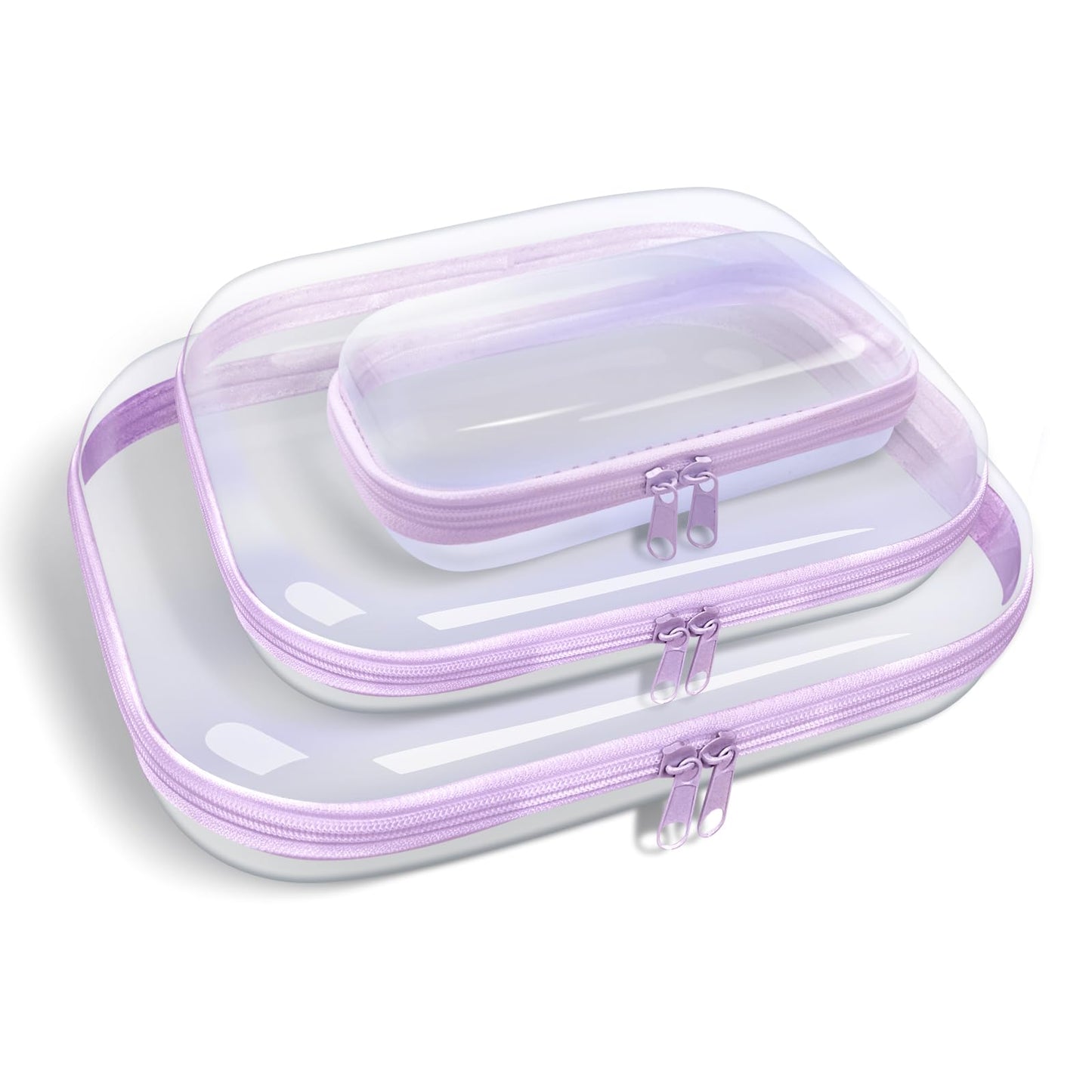 SXS LACONIC Clear Hard Plastic Zipper Case,Transparent Double Zippers Hard Pouch with 3pcs,Portable Travel Organizer Bin for Toy Storage