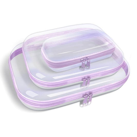 SXS LACONIC Clear Hard Plastic Zipper Case,Transparent Double Zippers Hard Pouch with 3pcs,Portable Travel Organizer Bin for Toy Storage