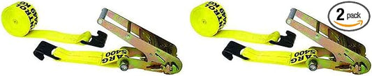 US Cargo Control 3 Inch x 27 Foot Heavy Duty Yellow Ratchet Strap with Flat Hooks, 2 Pack
