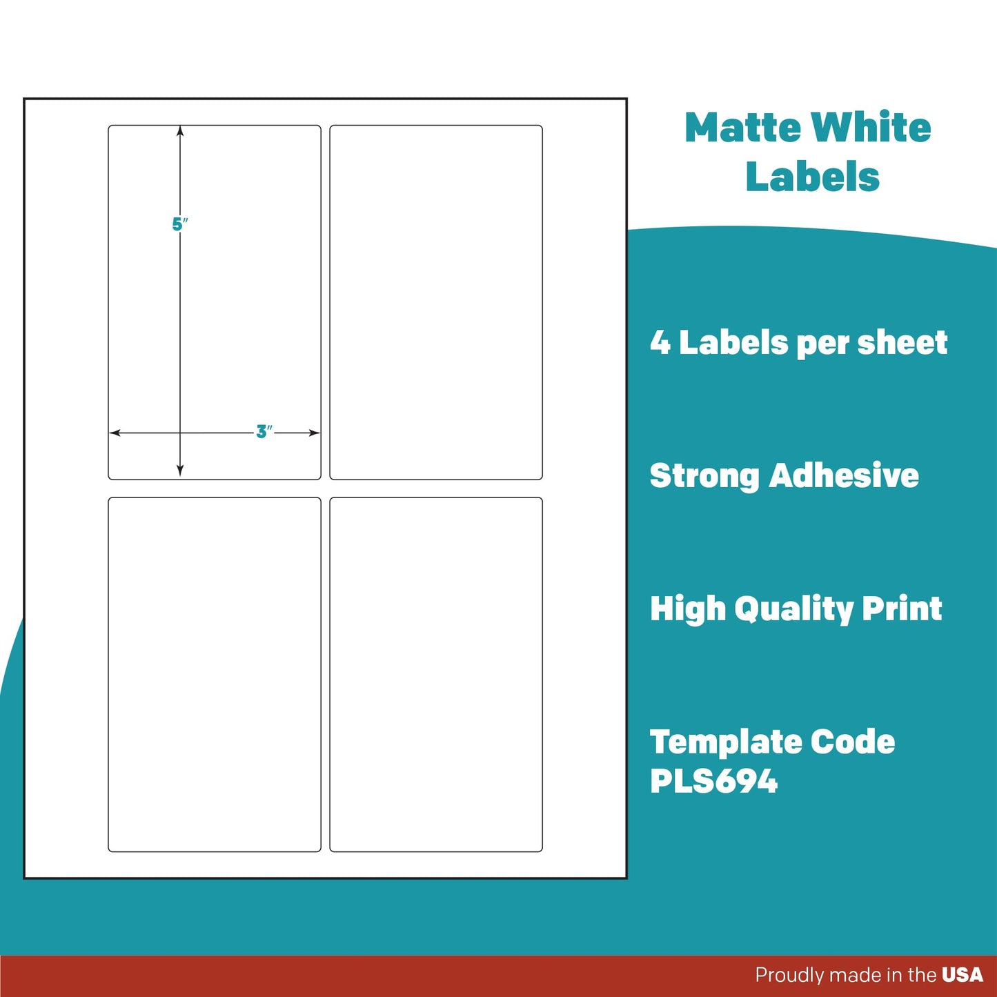 Premium Label Supply White Sticker Labels – 3" x 5" – Laser/Inkjet Compatible – (4 per Sheet), 100 Sheets – 400 Total Adhesive Labels