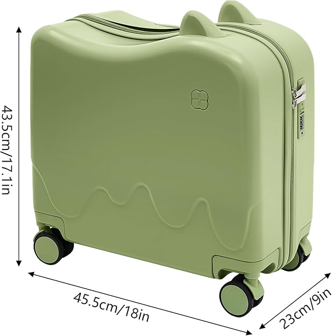 18" Kids Ride-On Suitcase,33.6QT Children's Luggage Case with Password Lock and Silent Universal Wheels (Olive Green)