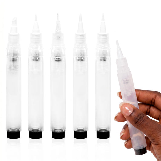 Refillable Beauty Applicator Pens (5 Pack) — BAUW Beauty DIY Precision Kit with 5 Different Tips (Fine Brush, Wide Brush, Flocking, Exfoliation, Silicone) for Hair, Scalp, Face, Lips & Cuticles