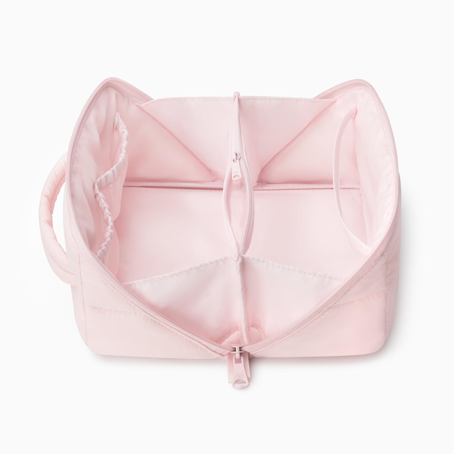Comfyable Puffy Makeup Bag for Women, Compact Cosmetic Organiser for Girl, Cute Lightweight Travel Pouch, Open Flat Water-Repellent Make Up Bag, Light Pink