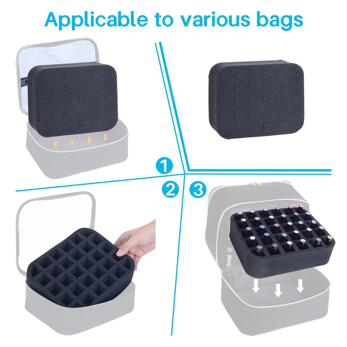 YAHOURWAT Nail Polish Organizer Holder Foam Pad with Slots for Storage 30 Bottles (15ml/0.5fl.oz) Nail Polish or Essential Oil Tray for Drawers Black