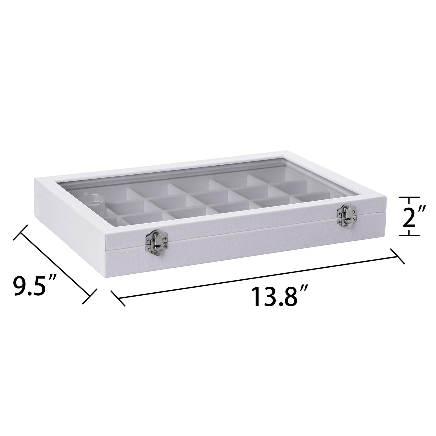 Frebeauty Velvet Jewelry Tray,24 Grid Jewelry Organizer with Clear Lid,Earring Holder Organizer with Clasp,Drawer Insert Rings Pendants Brooches,13.8 x 9.5 x 2 Inches,Gift for Women Girls(White)