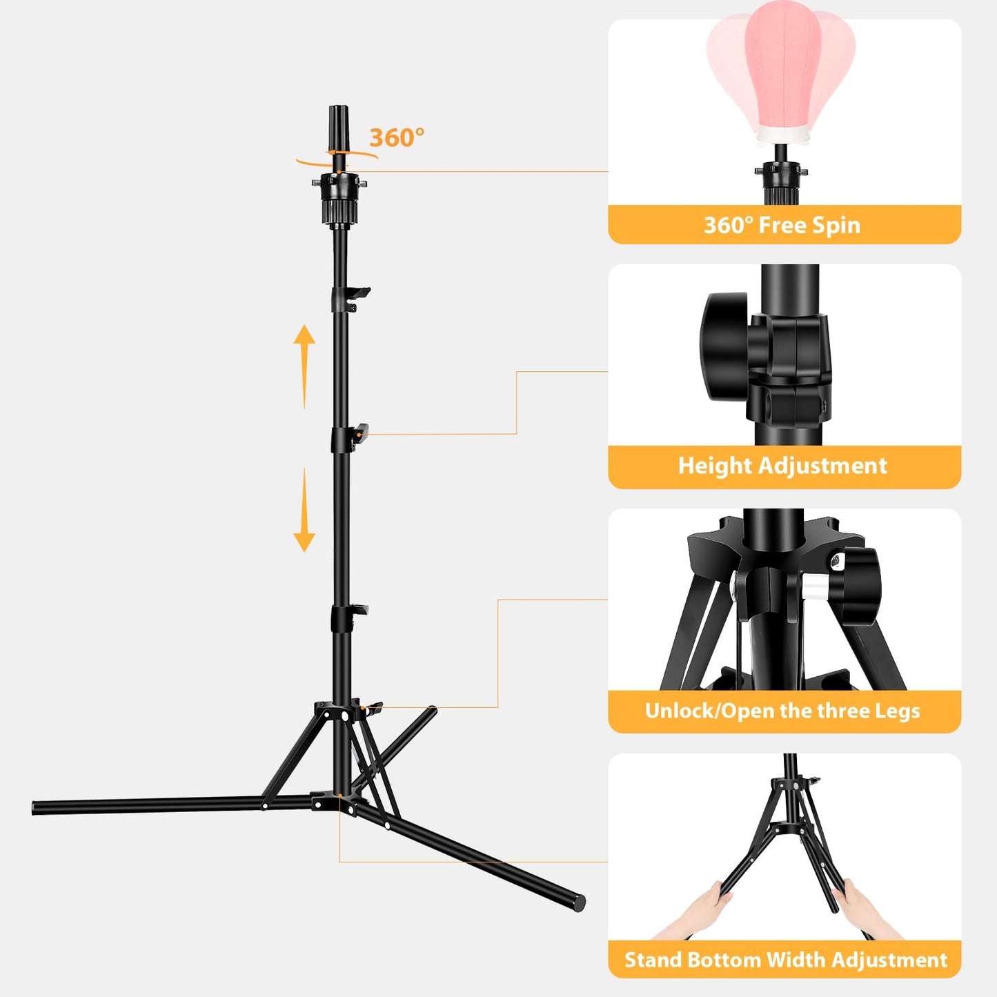Beauty Star 63 inches Tall Wig Stand Tripod with 22inch Mannequin Head, Canvas Block Wig Head Included Adjustable Holder and Wig Caps Kit for Multiple wigs, Perfect for Making Wigs, Display Styling
