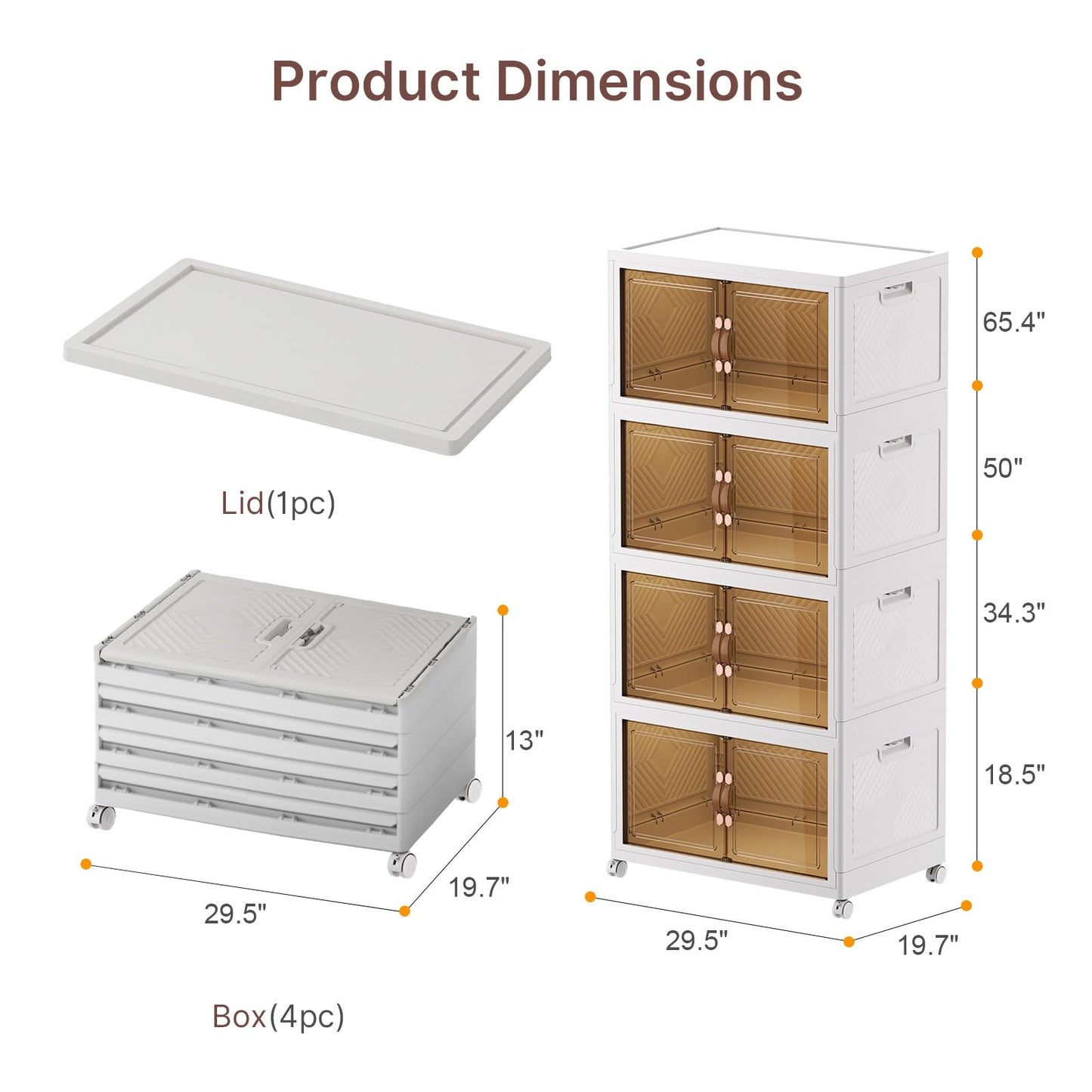UAMFURI 720QT Stackable Storage Bins with Lids, Extra Large Storage Cabinet with Doors and Wheels, Collapsible Plastic Storage Box for Bedroom Dorm Office Garage