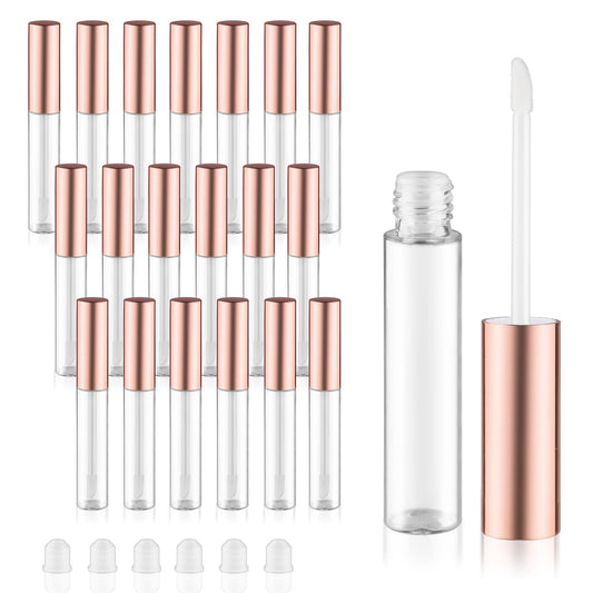 Mirrline 20 Pcs 10ml/0.34oz Lip Gloss Tube Plastic Clear Lip Balm Bottle Empty Refillable Lipstick Container for Samples Travel - Rose Gold