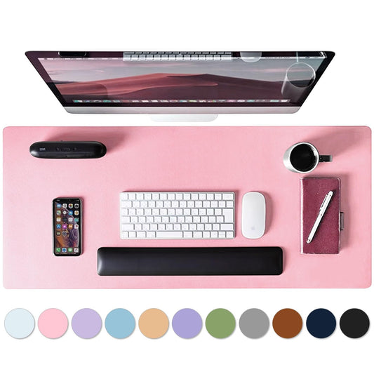 Leather Desk Pad Protector, Mouse Pad, Non-Slip Computer Mat for Desk, PU Leather Office Desk Mat for Home & Office, Waterproof Laptop Desk Blotter for Keyboard and Mouse, Pink (15.7''X31.5'')