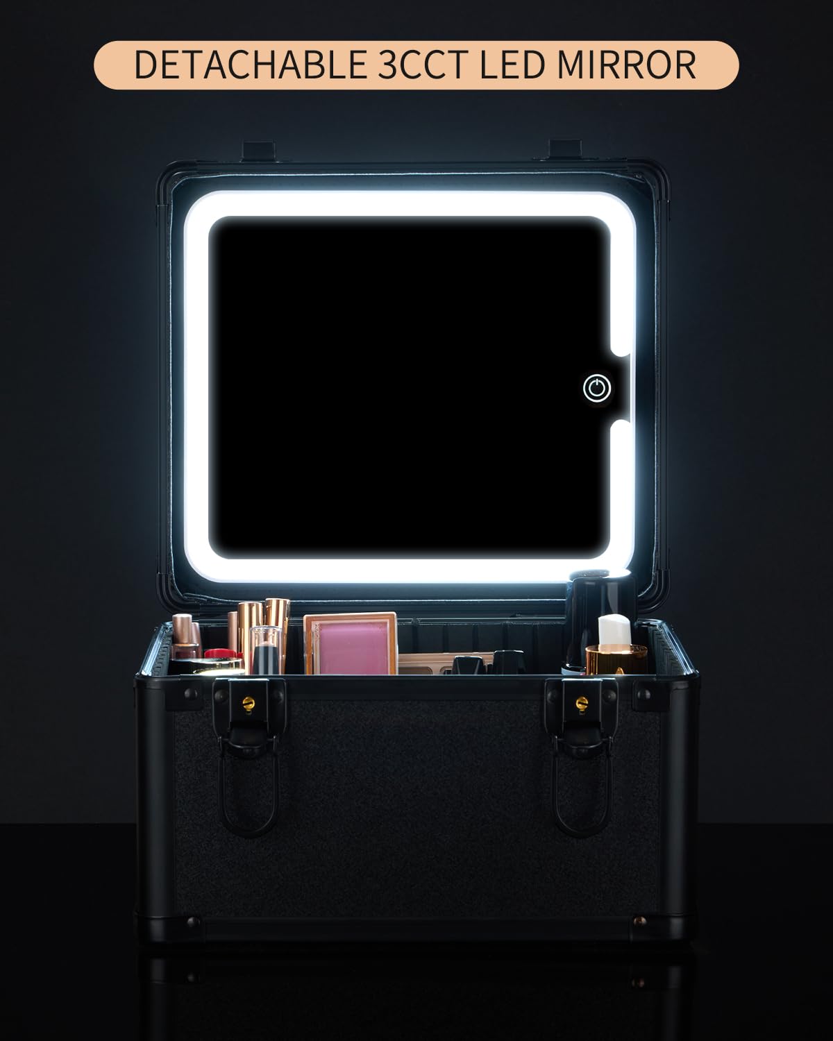 Makeup Case with Lighted Mirror, Travel Makeup Bag Organizer with 3CCT LED Mirror, Cosmetic Bag for Women with Adjustable Divider, Makeup Storage Box with Lock, Waterproof Travel Train Case