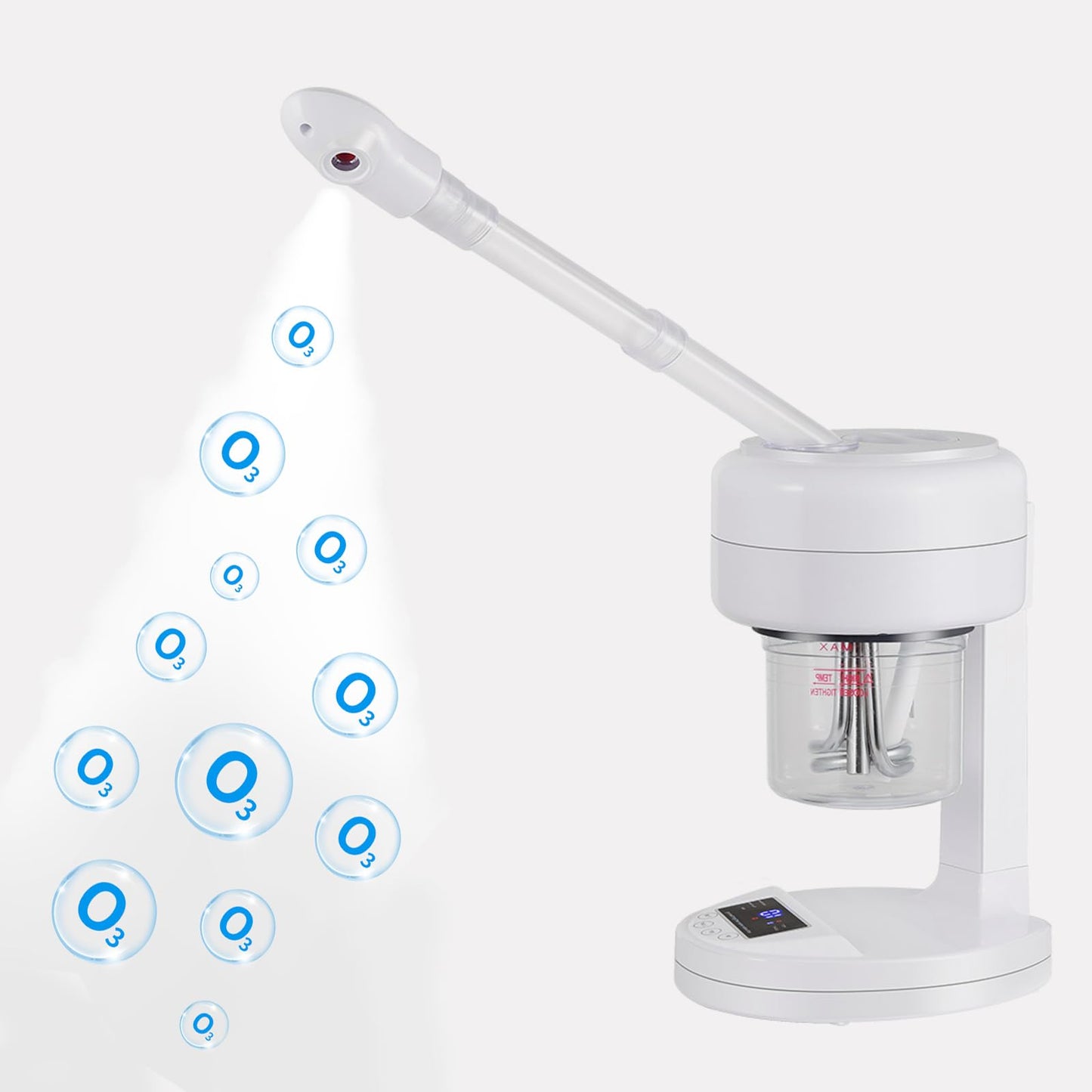 HeavenBird Ozone Facial Steamer, Portable Nano Ionic Face Steamer with LCD Screen, Extendable 360° Rotating Arm, Rotatable Nozzle, Hot Mist Function for Personal Care at Home or Salon