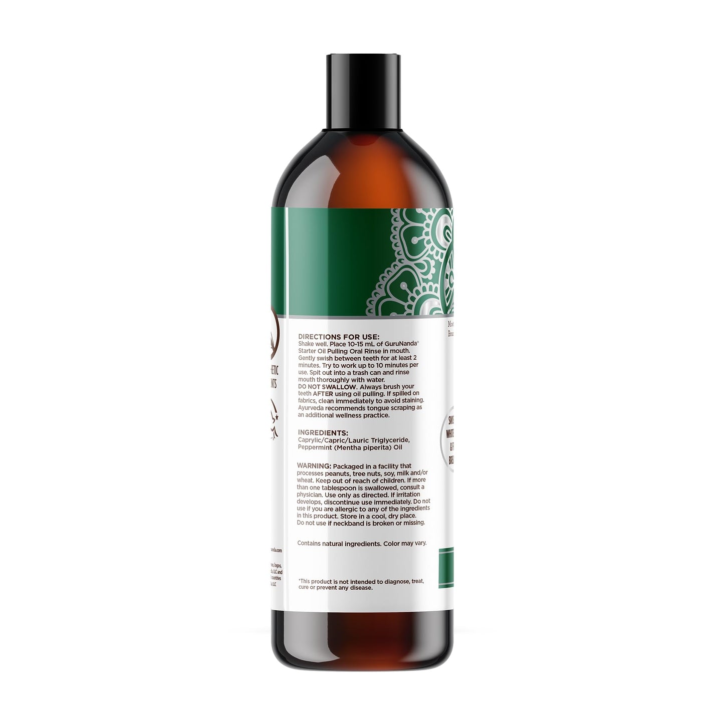 GuruNanda Starter Pulling Oil Mouthwash for Natural Teeth Whitening, Coconut and Peppermint Oil for Fresh Breath & Happy Gums, with Tongue Scraper, Alcohol-Free, 2X8 Oz