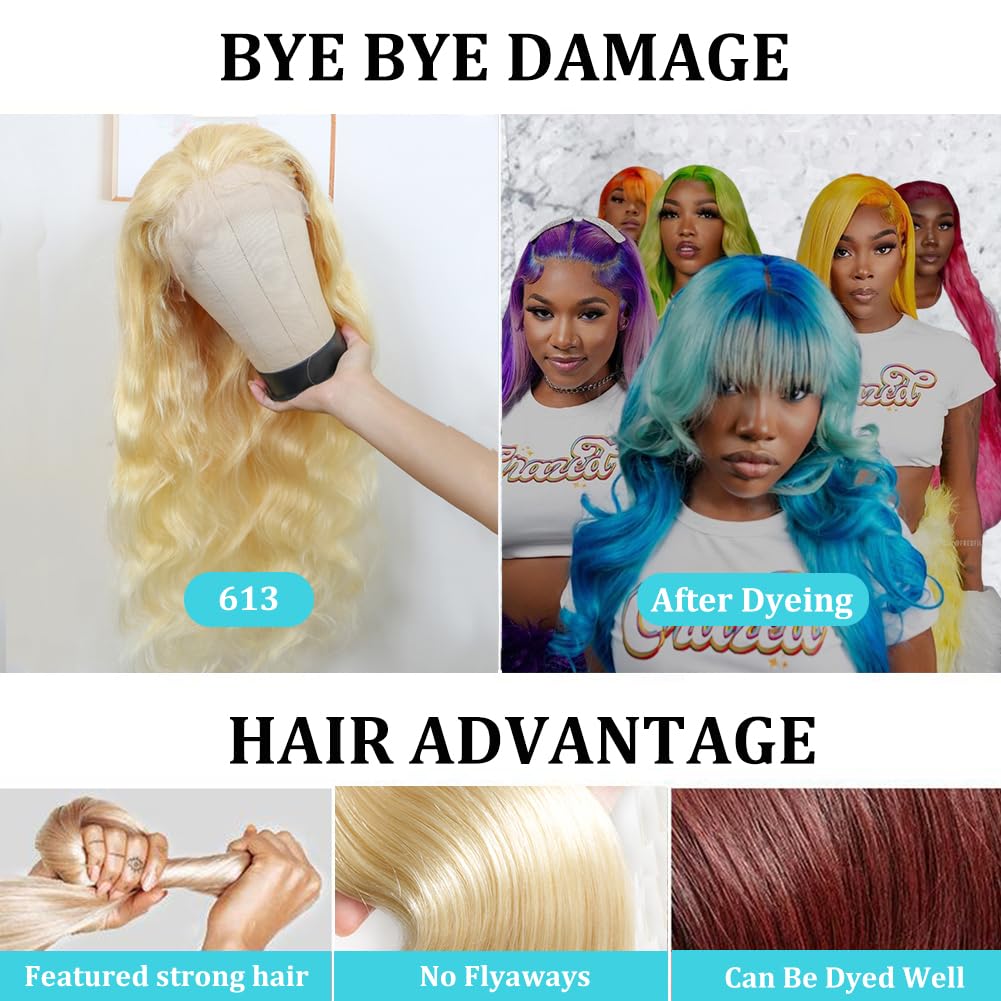 CUTE BEIN 30 Inch 613 Blonde Lace Front Wig Human Hair,13X6 HD Transparent Body Wave Lace Front Wigs Human Hair, 200 Density Blonde Glueless Wigs 613 Lace Frontal Wig Pre Plucked