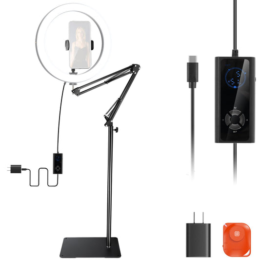 NEEWER 12" 24W High Power LED Ring Light Compatible with iPhone, 60" Overhead Folding Light Stand/Phone Holder Mount for Video Recording Selfie Makeup Streaming,2900-7000K USB C PD Input CRI97+,RH12B
