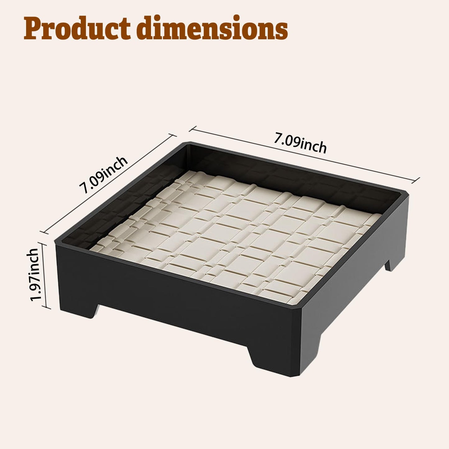 7-Inch Square Decorative Tray, Multi-Purpose Organizer for Keys, Cosmetics, Jewelry, Snacks, Modern Minimalist Style (Black + White mat)