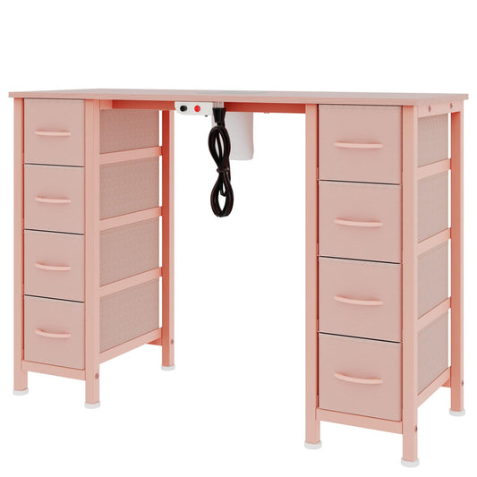 DrawXynth Nail Desk, Manicure Table, Nail Beauty Salon Workstation w/Electric Dust Collector, 8 Fabric Drawers