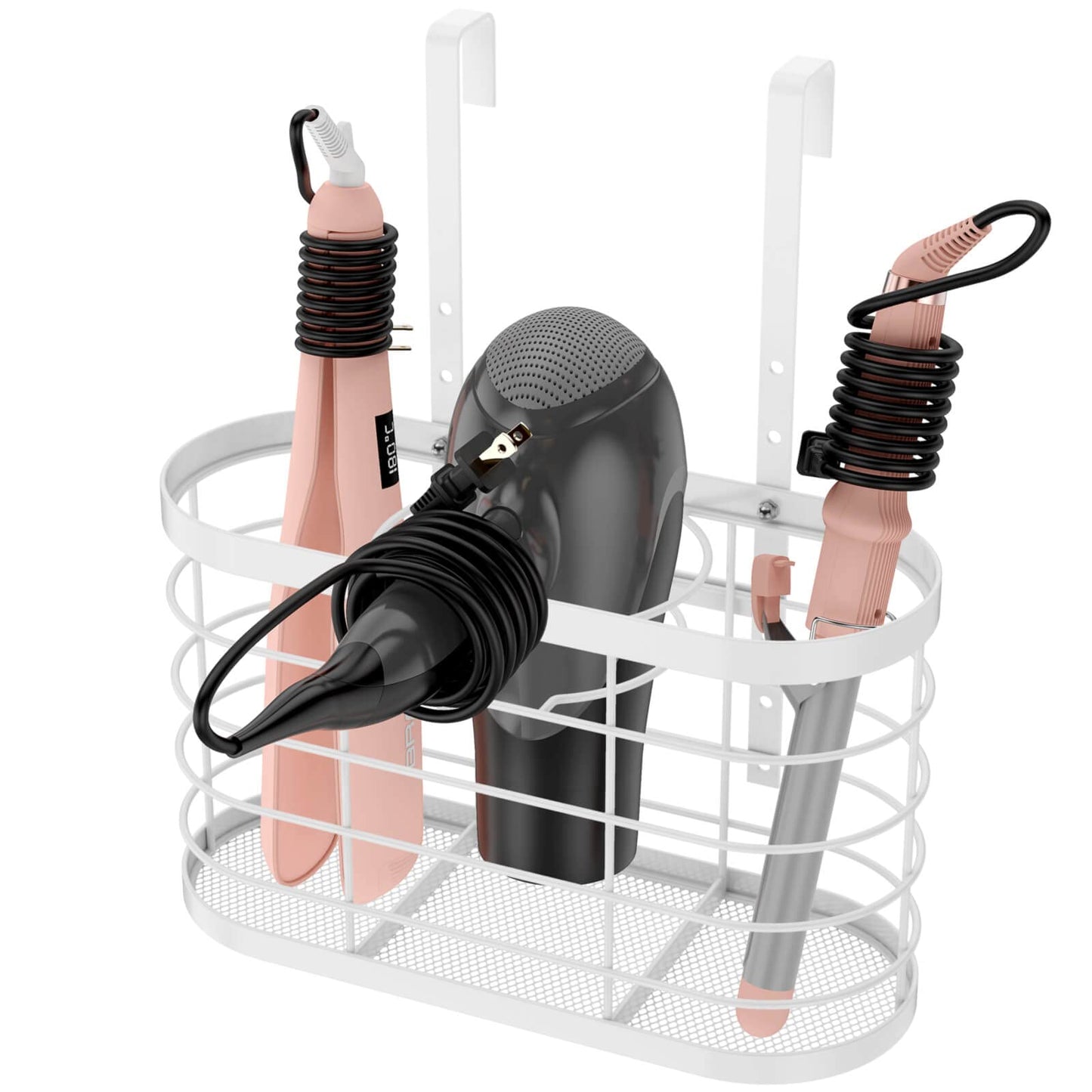 Hair Dryer Holder 3 in 1 Hair Tool Organizer Djustable Height Wall Mounted/Cabinet Door Bathroom Organizer Under Sink for Flat Irons, Curling Wands, Hair Straighteners