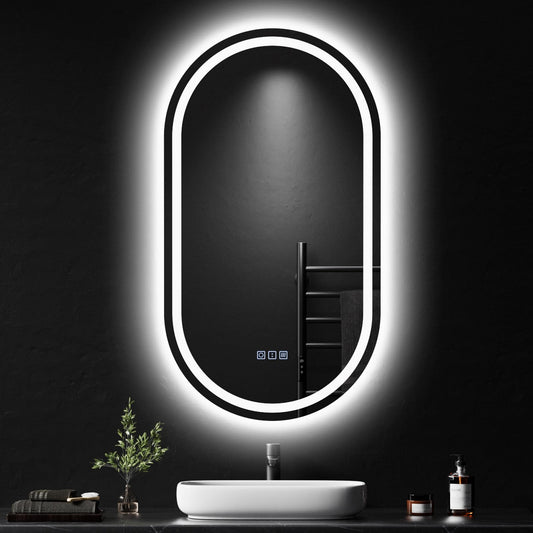 QAOYEDE 36x20 Oval Bathroom Mirror with Lights, Bathroom Vanity Mirror with Lights, 3 Color Dimmable Brightness Anti-Fog Memory Function Tempered Glass Vertically Only, Suitable for Smaller Bathrooms