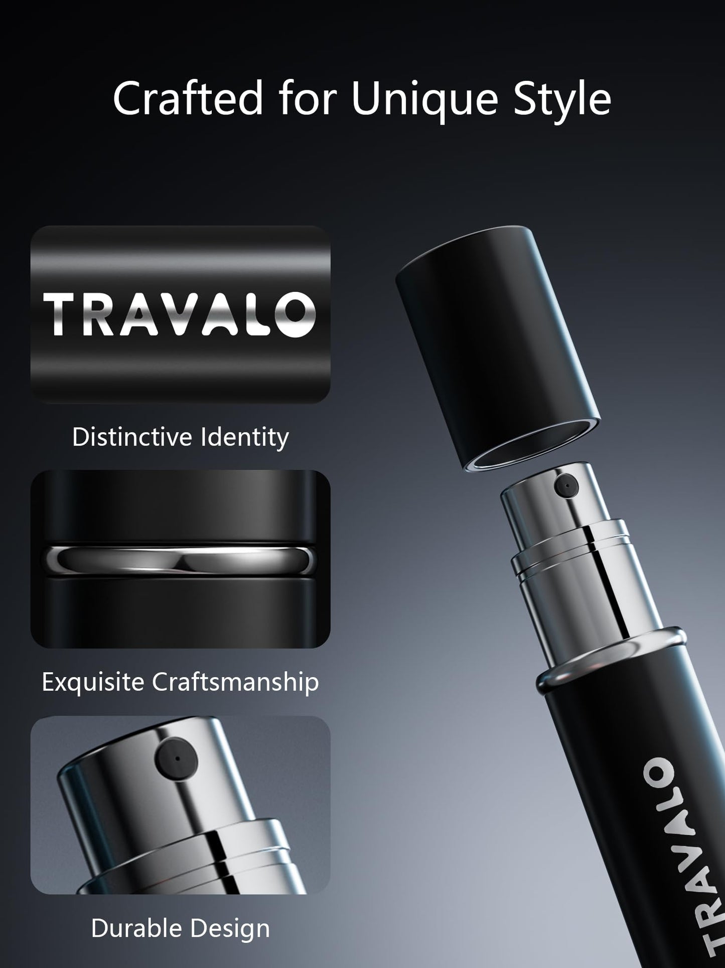 Refillable Perfume Atomizer, Bottom Filling Fragrances Perfume Bottle, Mini Cologne Dispenser, Travel sized, Portable Sprayer for Women Men, Gift (ESSENTI, BLACK)