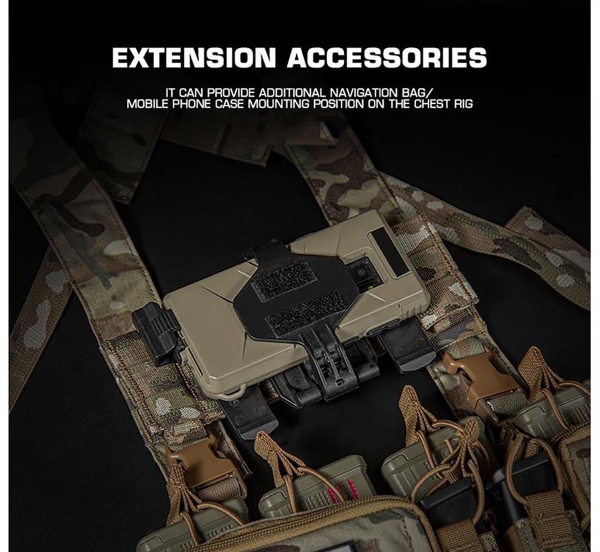 Tactical Phone EUD Bridge MOLLE Panel Front Expansion Carrier Phone Pouch Mount for D3CRM MK4 Tactical Vest (Black)