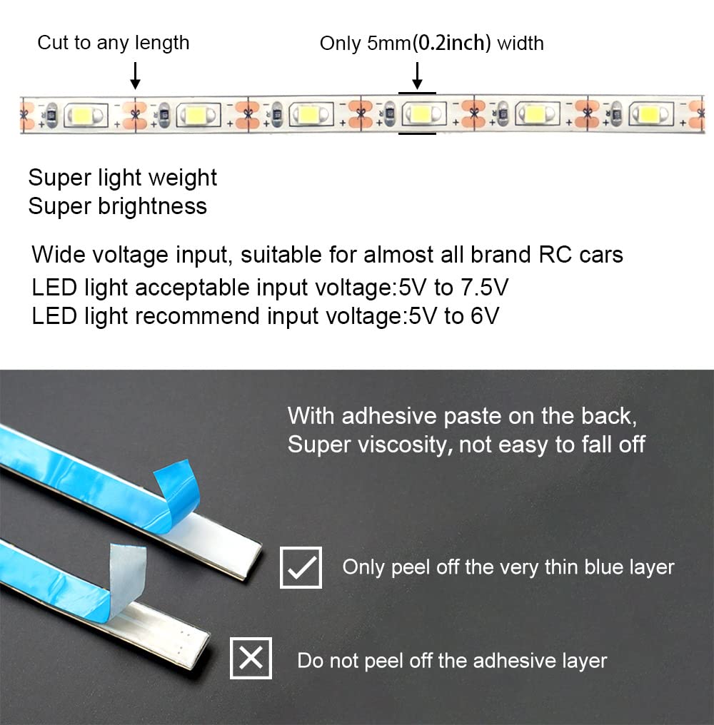 Waterproof LED Light Strips for RC Cars Trucks Airplanes Boats Drones Fixed Wing AR Wing Model Underglow Light (Blue)