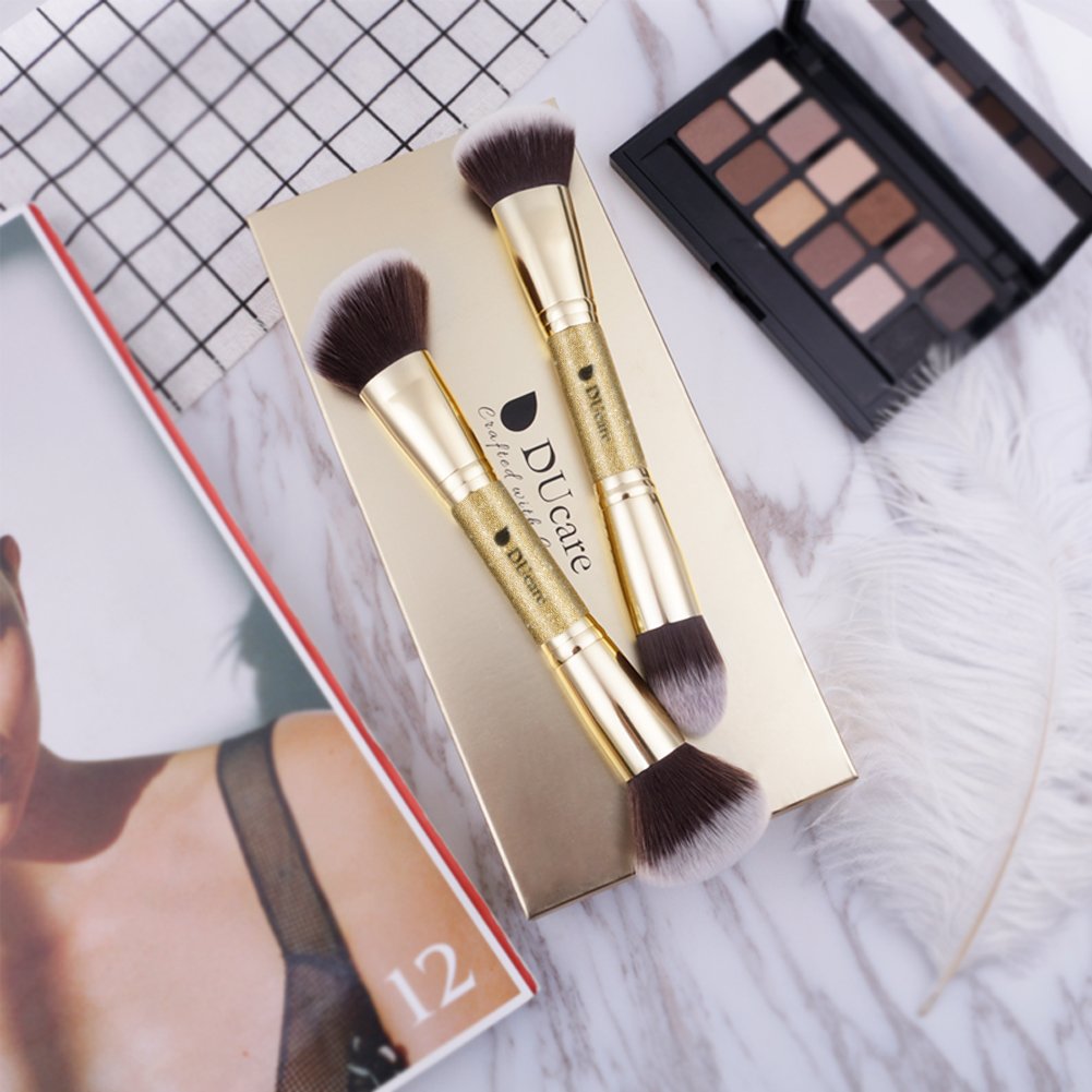 DUcare Makeup Brushes Professional with Bag+Duo End Foundation Powder Buffer and Contour Brushes