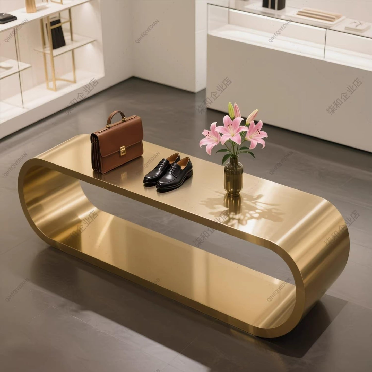 Clothing Store Luxury Stainless Steel Display Table, Modern Island Counter with Rectangle Top, Floor-Standing Storage Table for Jewelry & Accessories,(Gold,120cm*50cm)