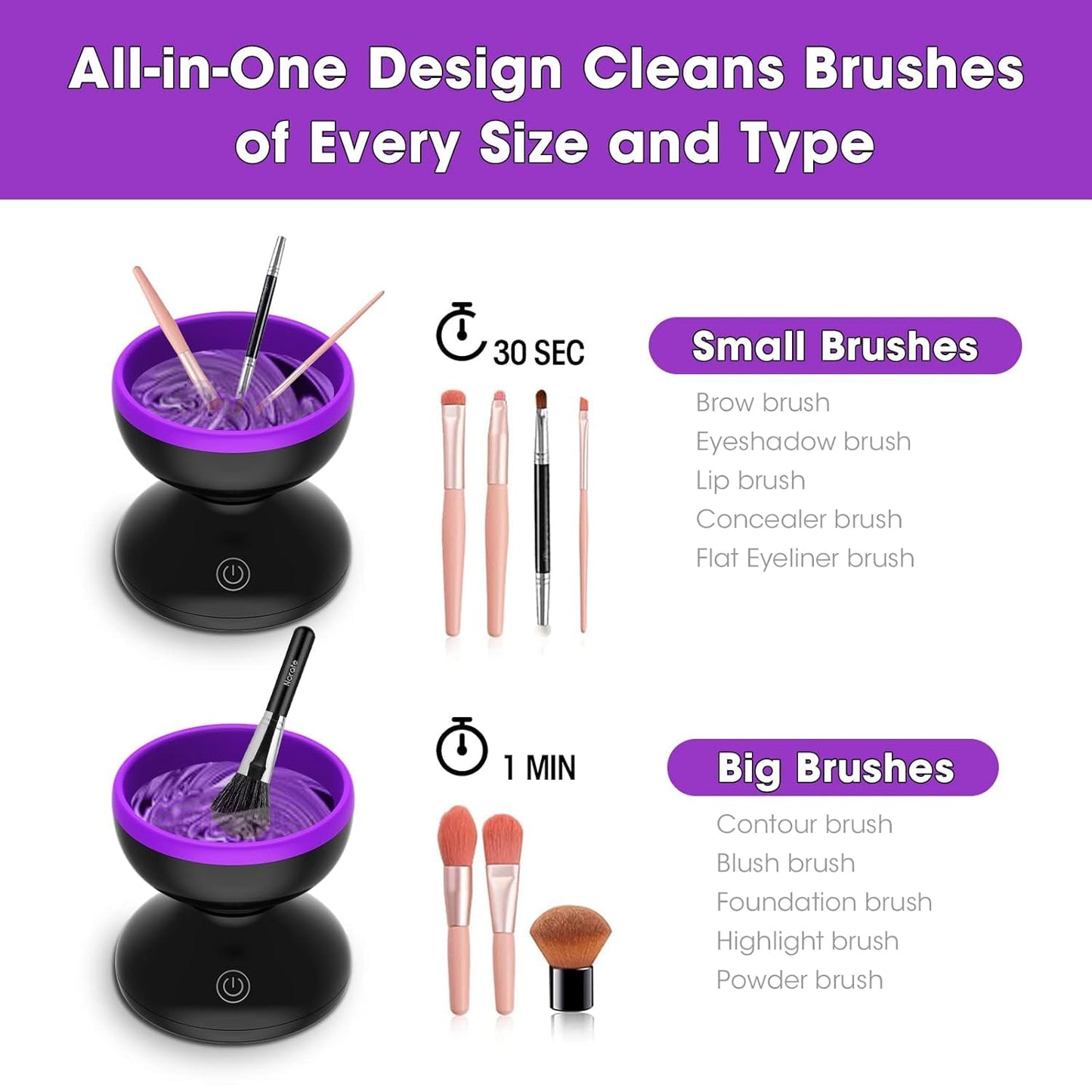Electric Makeup Brush Cleaner Machine, Automatic Spinning Makeup Brush Cleaner for All Size Brushes, Professional Portable Cosmetic Brush Cleaning Tool with Silicone Bowl, USB Powered, Gift for Women