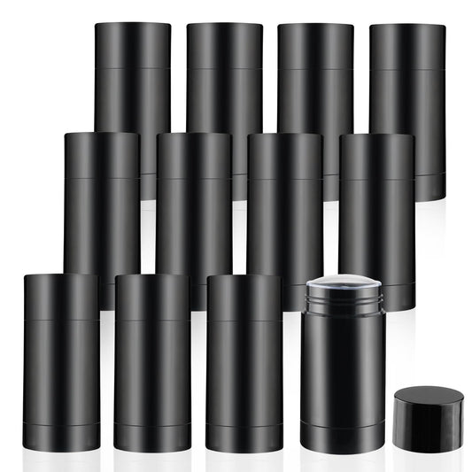 BOSMIOW 12 Pieces 15g Black Plastic Deodorant Containers,Empty 1/2 oz Travel Lip Balm Tubes for DIY Solid Perfume,Lipstick,Chapstick,Crayon