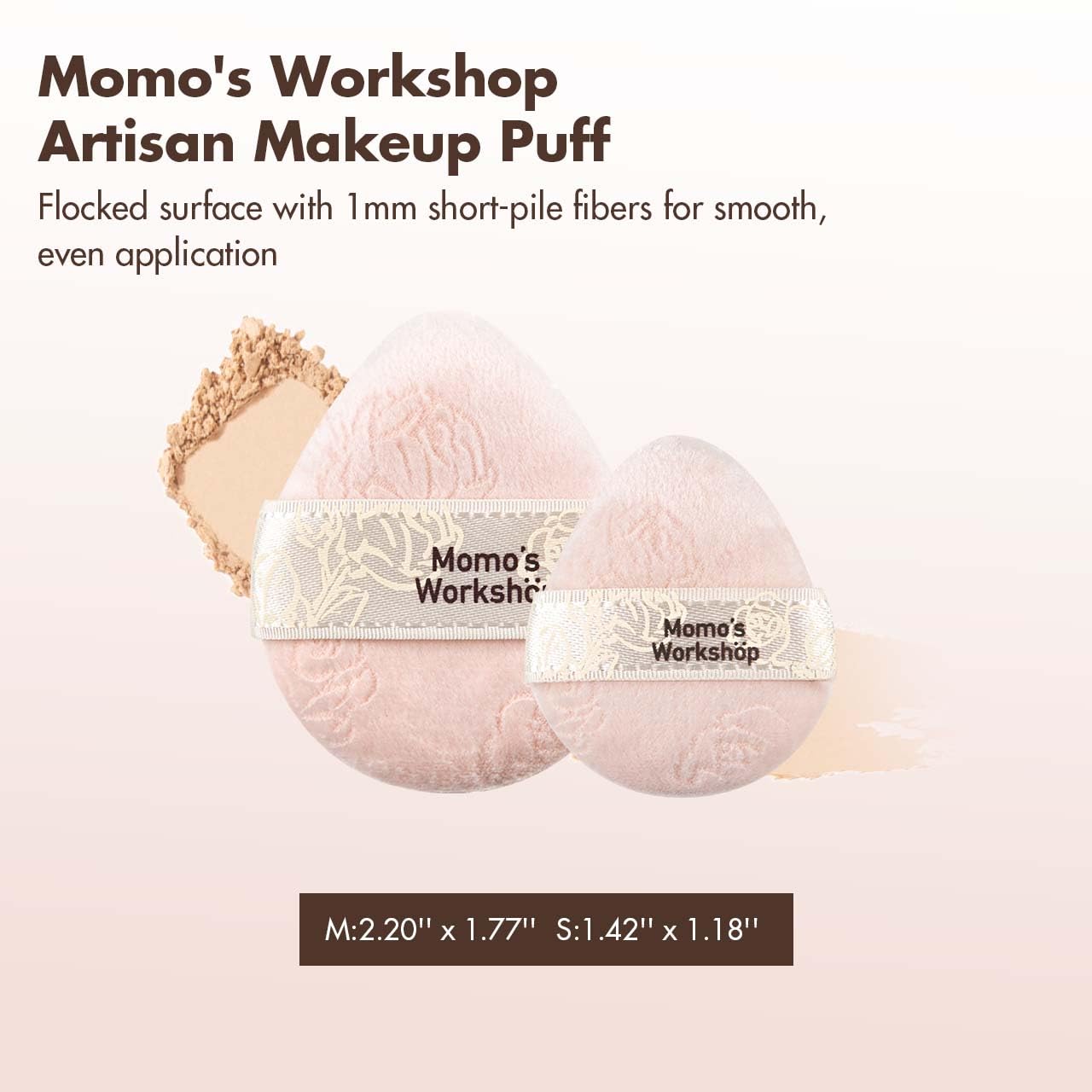 Momo's Workshop Pink Velvet Powder Puffs, Laser-Cut Rose Design, Dual-Sided, Travel Size & Wide M Size for Pressed Powder, Blush & Contour,5pcs Plush Puffs & Storage Case