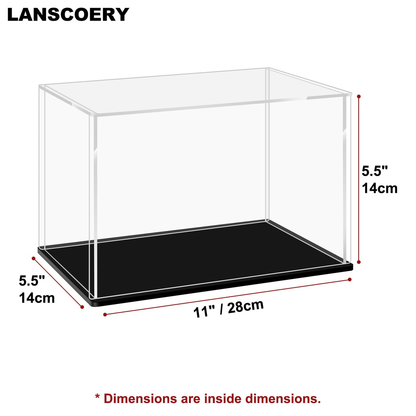 LANSCOERY Acrylic Display Case, 11x5.5x5.5 in, Upgraded Thickened UV-Resistant Showcase, 98% Clarity Dustproof Box with Glossy Black Base for Action Figures, LEGO & Models, Scraper & LED Light