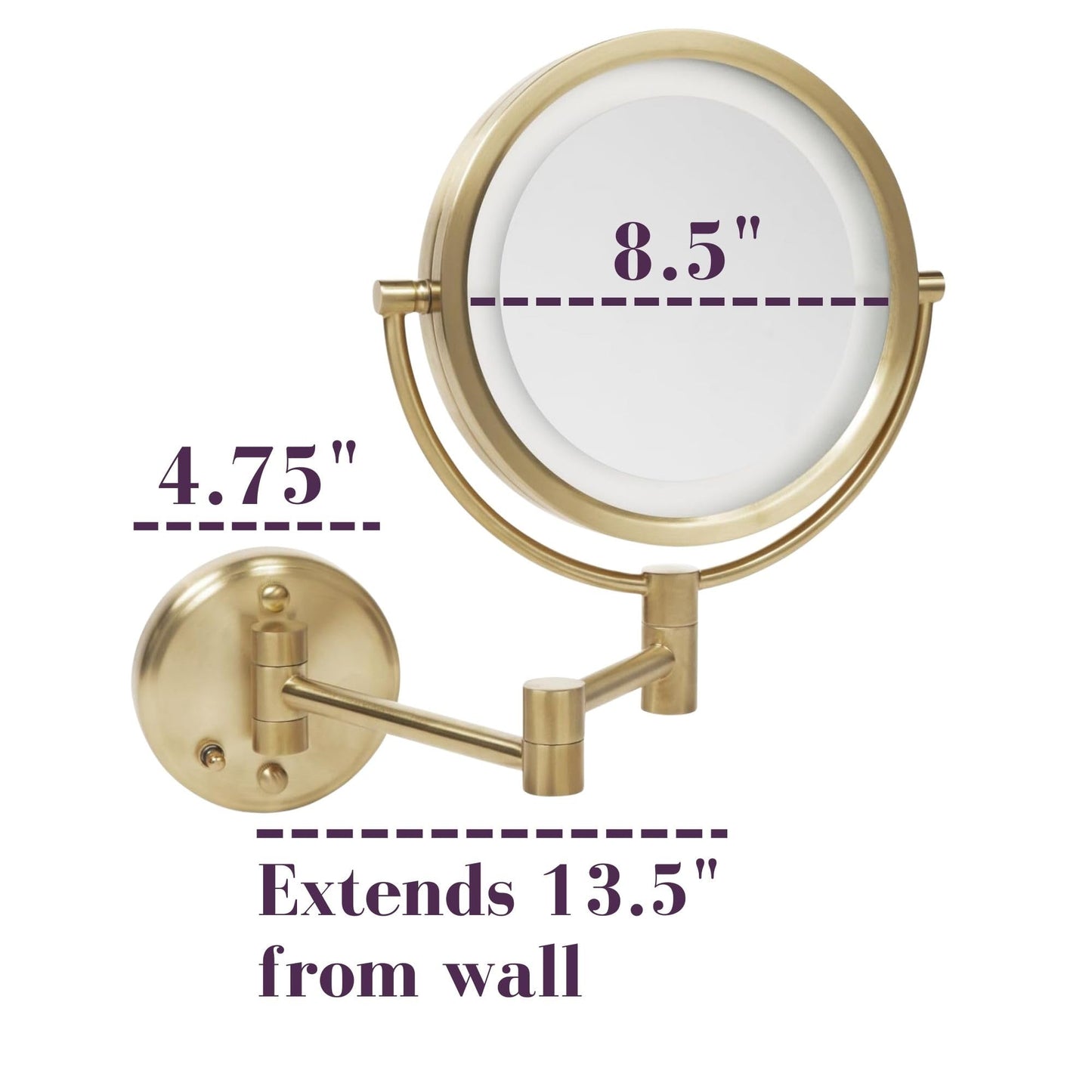 JERDON Wall-Mounted Vanity Mirror with Lights - Hard Wired Makeup Mirror with 8X Magnification & Gold Finish - Direct Wire Model HL88BGLD