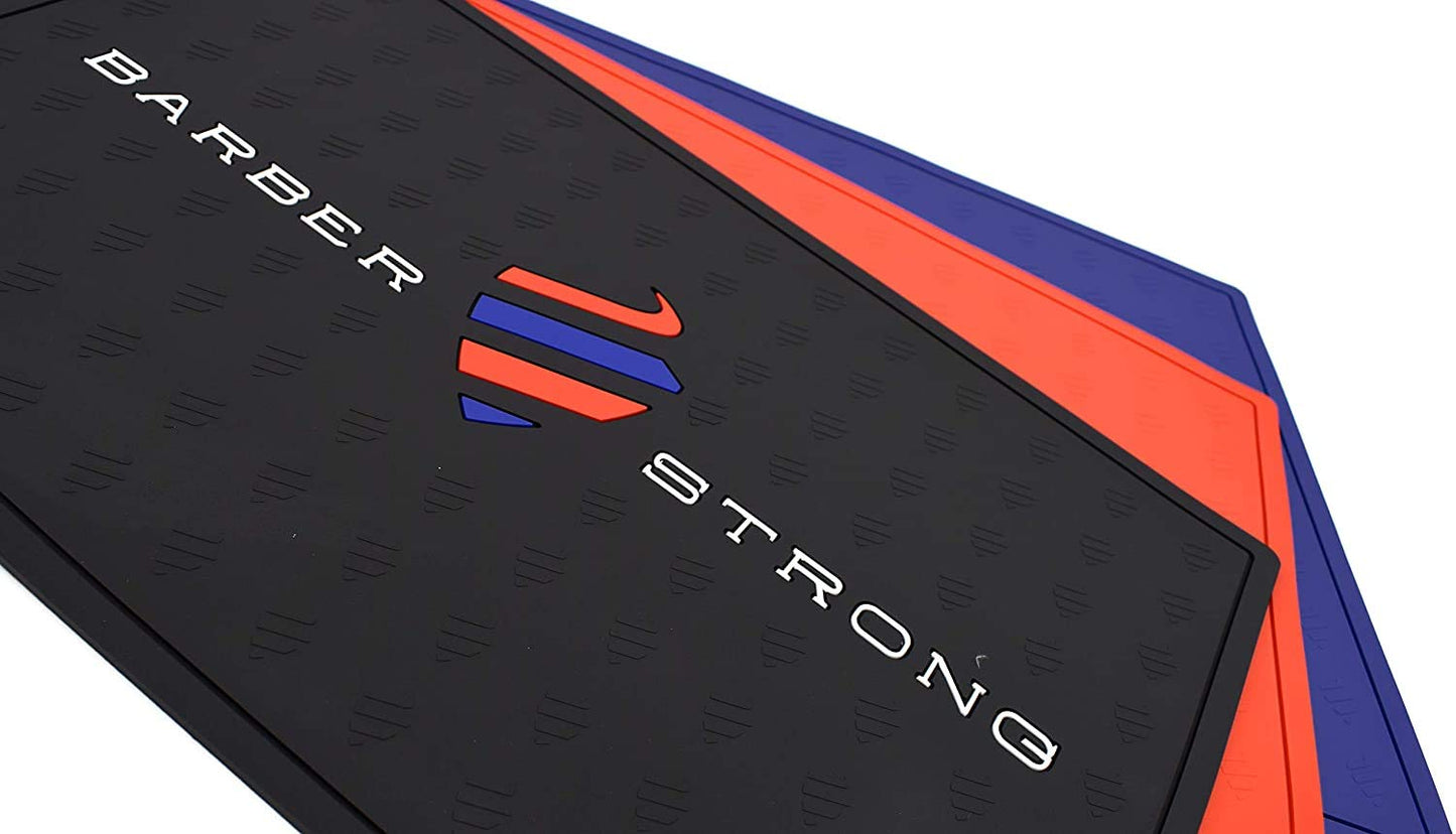 Barber Strong The Barber Mat, Countertop Workstation Mat for from Hair Cutting Tools and Accessories, Extra Grip for Slip-Prevention, Blue w/White Logo