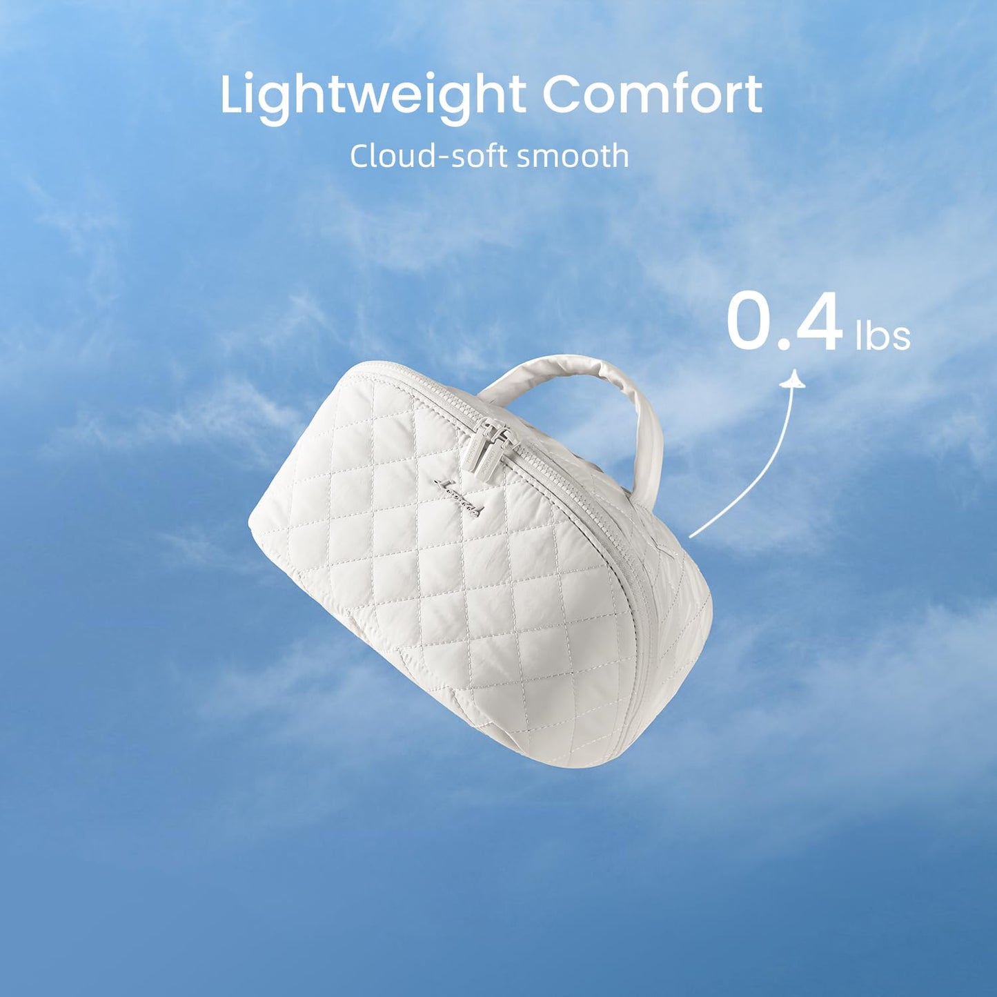 LOVEVOOK Travel Makeup Bag for Women, 2Pcs Puffer Waterproof Cosmetic Organizer, Large Capacity Pouch Open Flat Small Toiletry Bag with Brush Compartment & Handle (Off-white, Medium)