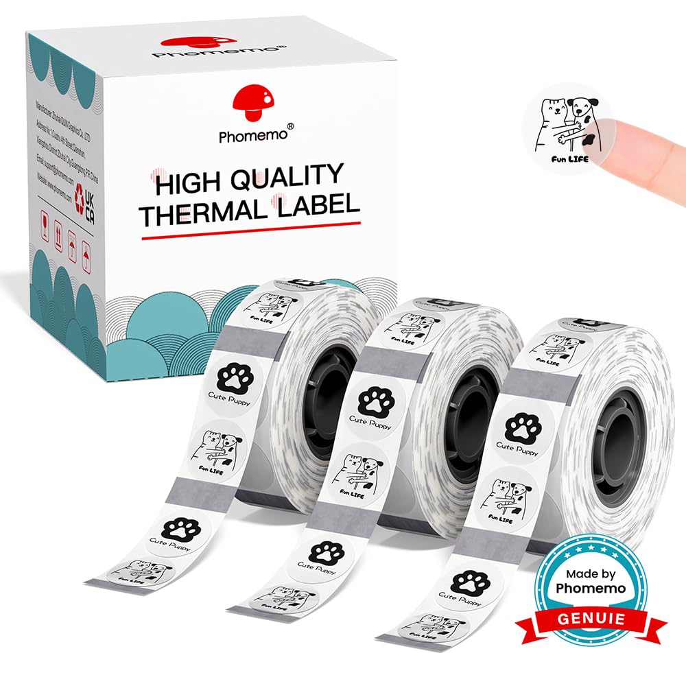 Phomemo D30 Label, Circle Round Shape Black on Clear Sticker, Self-Adhesive Thermal Label Tape, 14x28 mm (0.55 x 1.1 Inch) 3-Roll, Transparent for Envelope, Cosmetic Box, Gift Bag, Package Seals