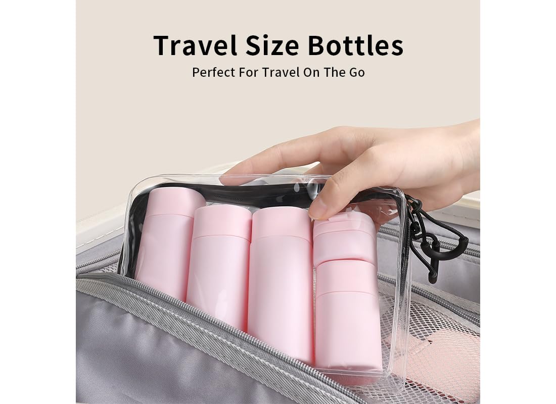 Sprigold 5 Pack Brief and Fashion Travel Bottles TSA Approved, BPA Free Travel Size Travel Containers Refillable Squeeze Bottles for Cosmetic Shampoo Cream Conditioner Lotion Soap… (Nordic pink)
