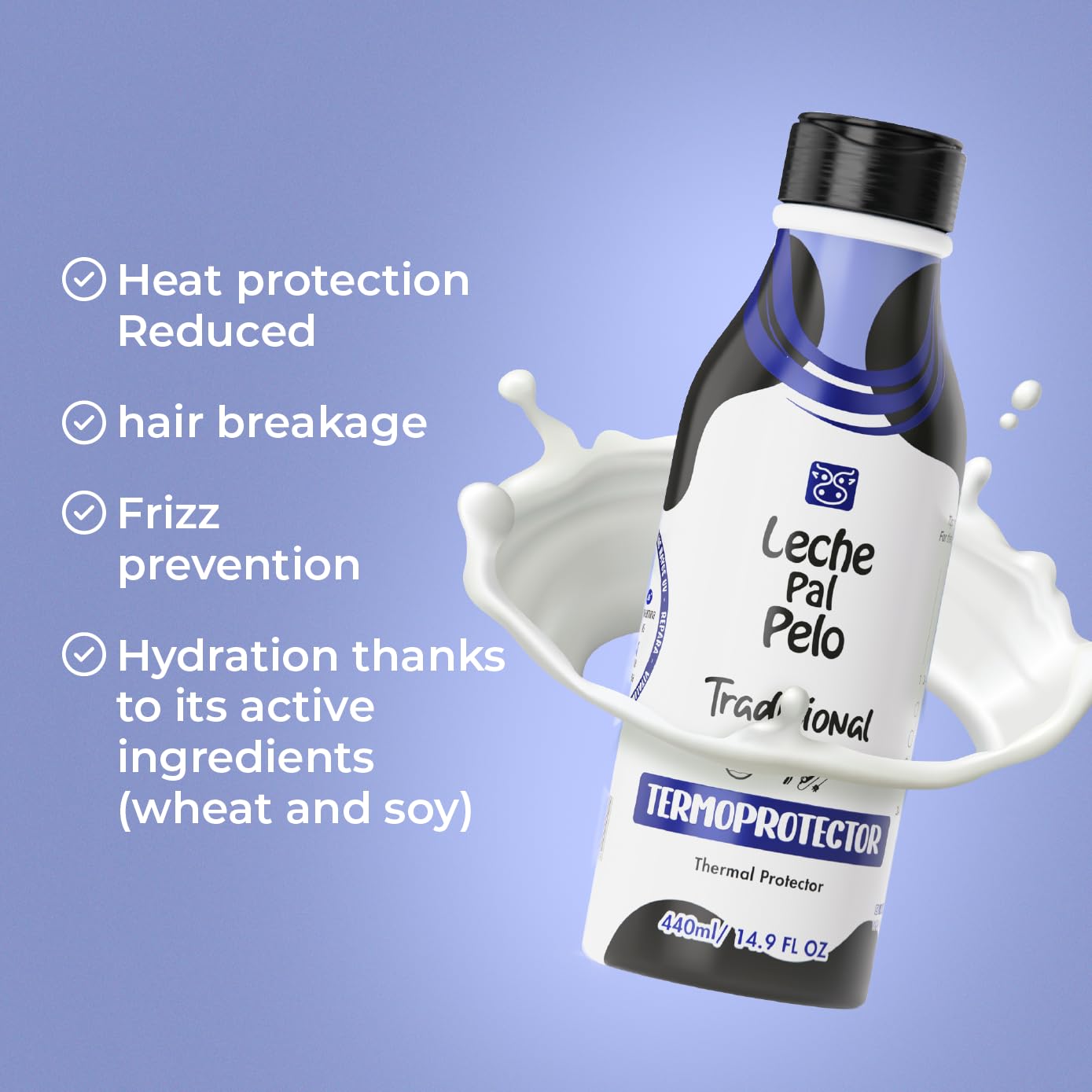 Leche Pal Pelo Traditional - Thermal Protector Cream - Heat Protection with Soy, Aloe Vera, Wheat Proteins - 14.9 oz