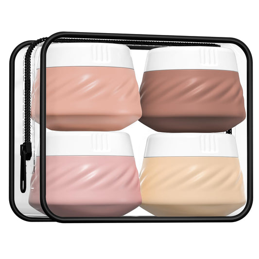 Gemice Silicone Cream Jars TSA Approved Travel Size Containers with Clear Bag, Leak-proof Travel Accessories with Lid for Cosmetic Face Body Hand Cream (4 Pack)