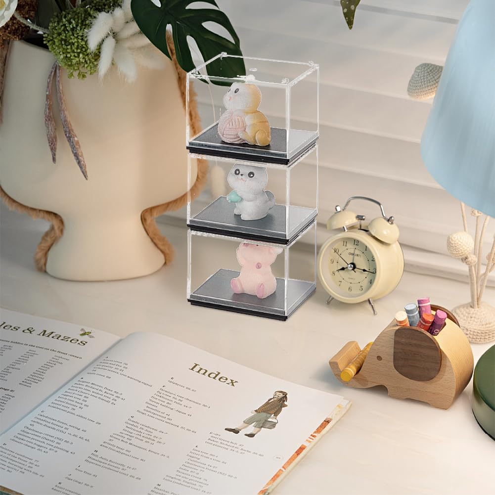 FINGERINSPIRE 12 PCS Minifigures Display Case, 2.4 x 2 x 1.9 Inch Clear Acrylic Box with Black Base, Stackable Storage for Action Figures Perfect for Collectibles & Gifts