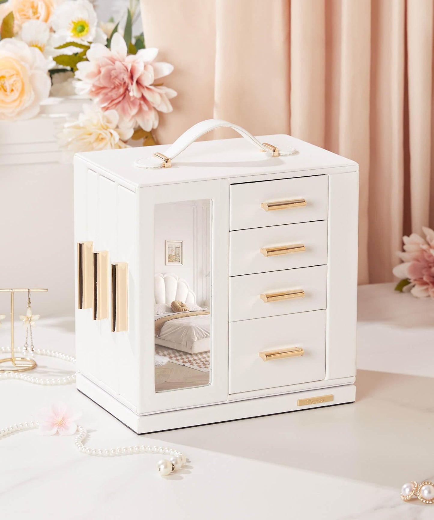 Homde Jewelry Box for Women Large: Rotating Organizer for Ring Earring Necklace Bracelet - 7 Drawers Storage for Dresser (White)