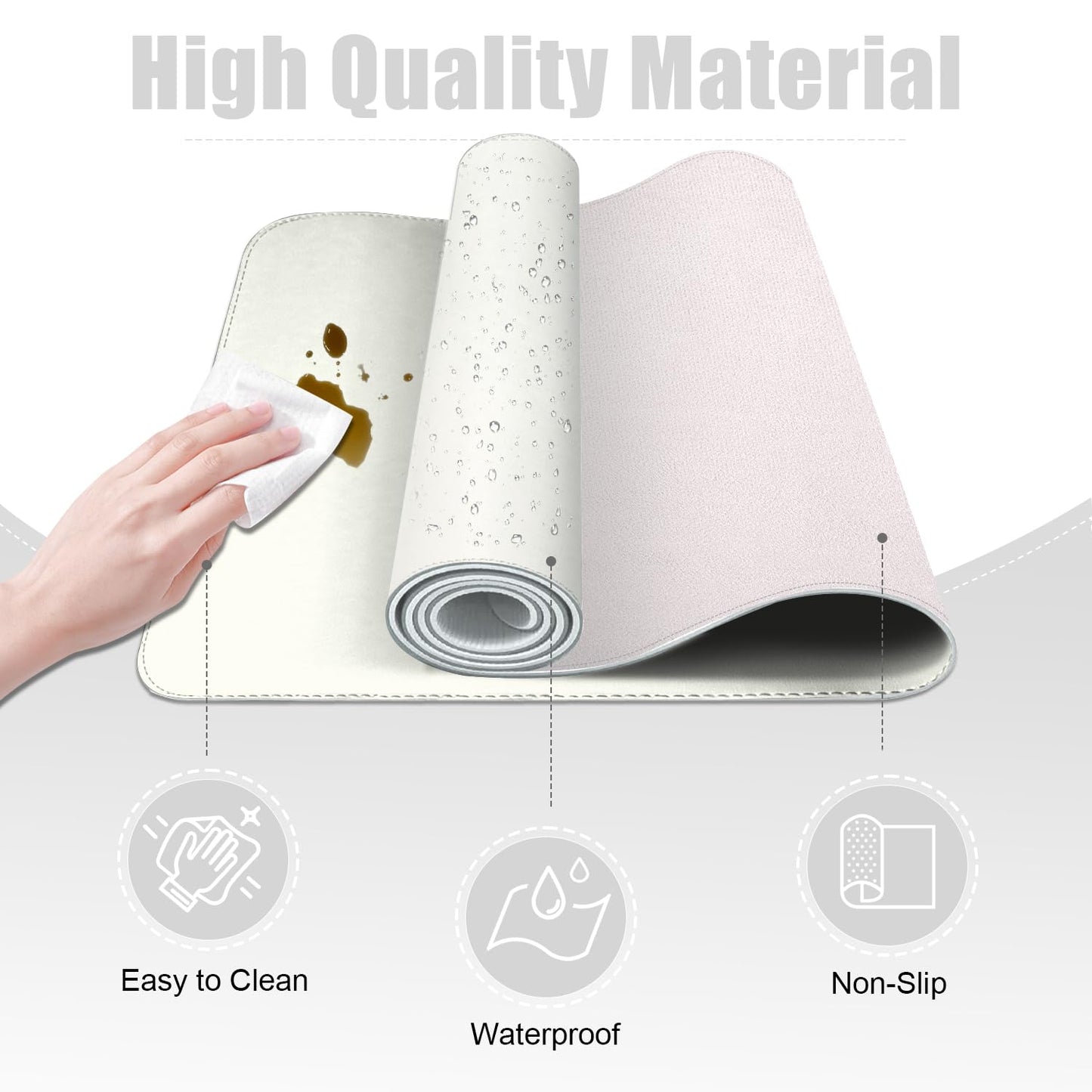 Leather Desk Pad Protector, 39.4'' X 17'' Large Mouse Pad, Office Desk Mat, Non-Slip PU Leather & Suede Base Desk Blotter, Laptop Desk Pad, Desktop Mat for Office Home, White