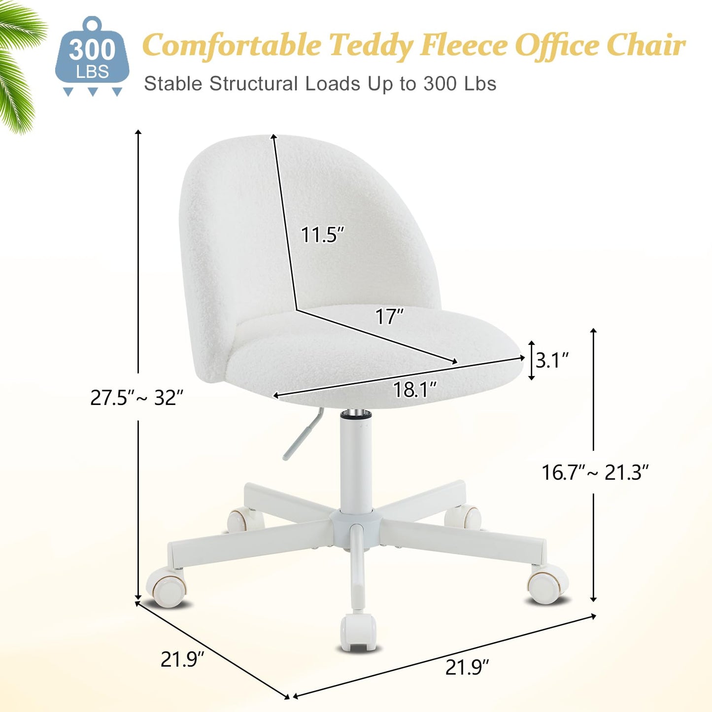 VINGLI Modern Vanity Chair with Back, Velvet Desk Chair for Girls, Small Office Chair with Silent Wheels， Stylish and Comfortable, White