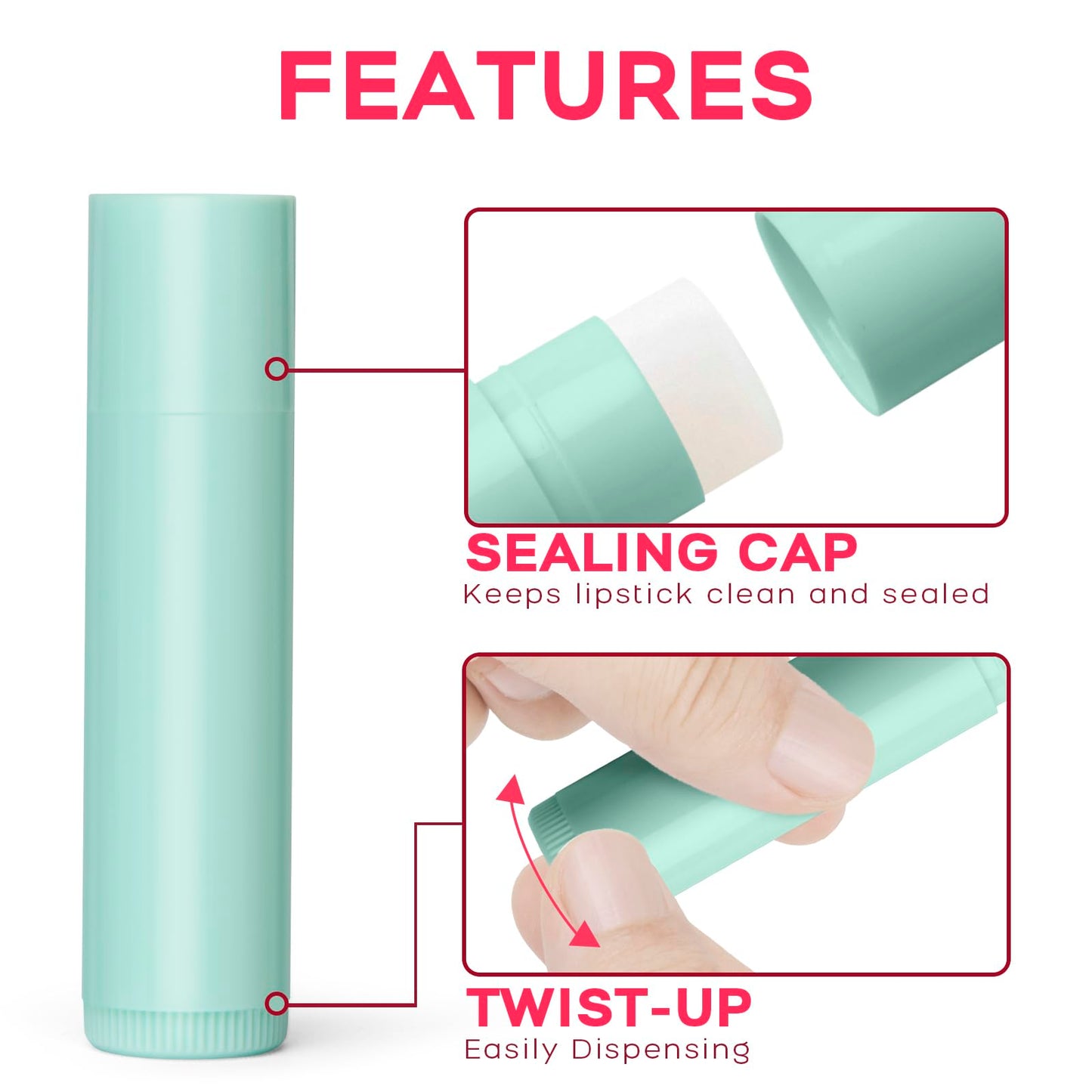 Lip Balm Tubes Kit with Tray and Scraper - 50 Pack 5.5ml (3/16 Oz) BPA-Free Lip Balm Containers, Leak-Free Empty Lipstick Tubes for DIY Lip Tube Filling Making Kits
