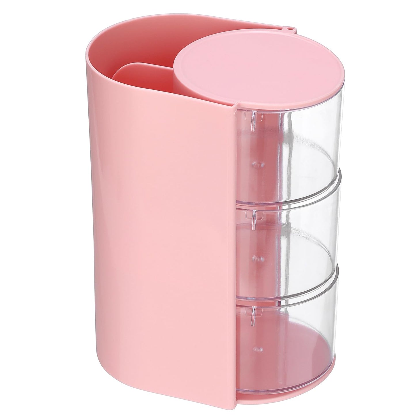 GUSHBIN Hair Accessories Organizer with Hair Brush Holder Spinning Cosmetic Storage Case for Makeup Sponge Plastic Desktop Organizer, 3-Layer Pink