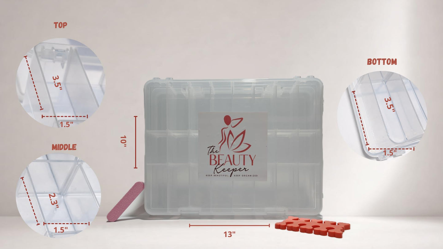 The Beauty Keeper Professional Clear Plastic, Gel Nail Polish Storage Organizer Case with 48 Compartments, Dual Side Nail Storage Organizer for Home/Salon, Carrying Case