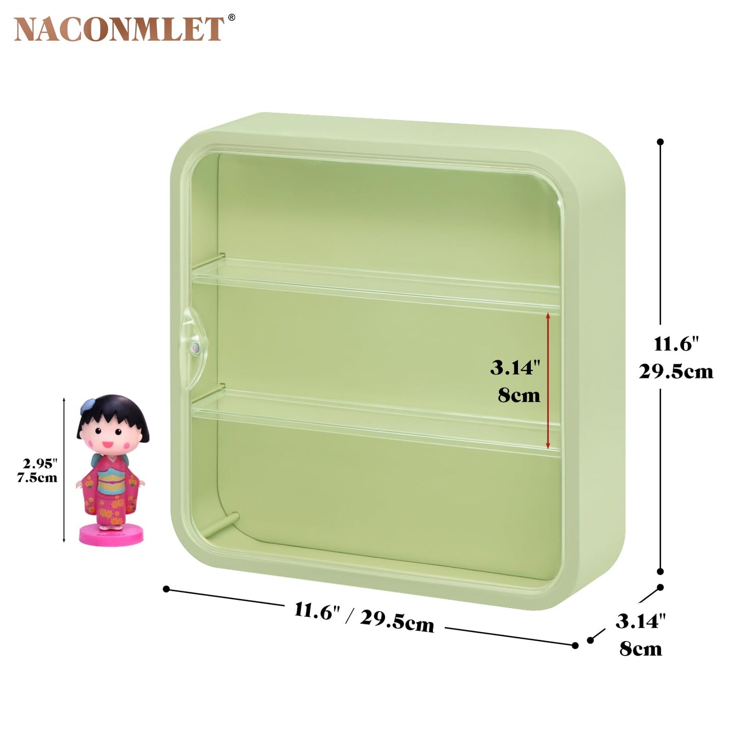 Naconmlet Wall-Mounted Clear Display Case for Figures with Light,3-Layer Storage Box with Door,Dust Proof,Moisture Proof,Suitable for Pop Mart,Lego Collectibles Mini Figures Toys