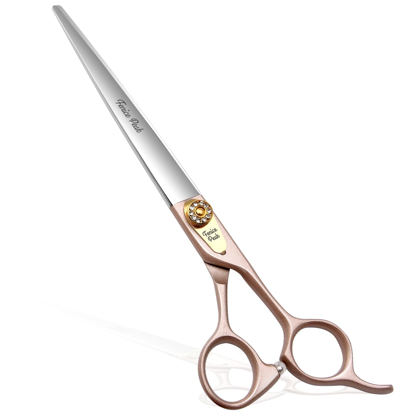 Fenice Peak 7'' Dog Straight Scissors for Grooming 440C Stainless Steel Rose Gold Professional Pet Trimming Scissors Sharp Blades Cutting for Dogs and Cats Shears