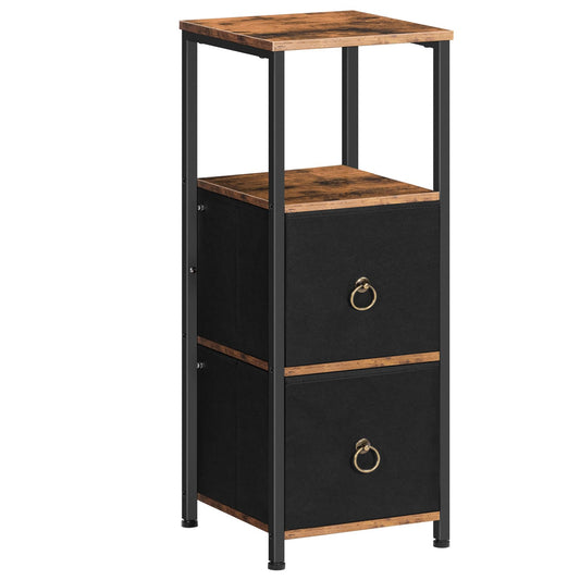HOOBRO Corner Cabinet, 4-Tier Corner Shelf Stand with 2 Drawers,Bathroom Floor Cabinet, Narrow Storage Cabinet, for Bathroom, Living Room, Rustic Brown and Black BF87CW01
