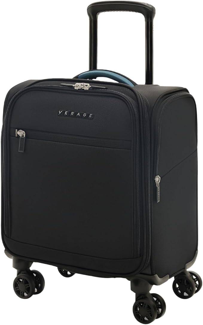 Verage Under Seat Luggage with Wheels, Softside Small Suitcase Spinner Carry On Luggage Bags for Airlines Airplanes Short Trip Men Women (Black, 14.5-Inch Plus Underseat)