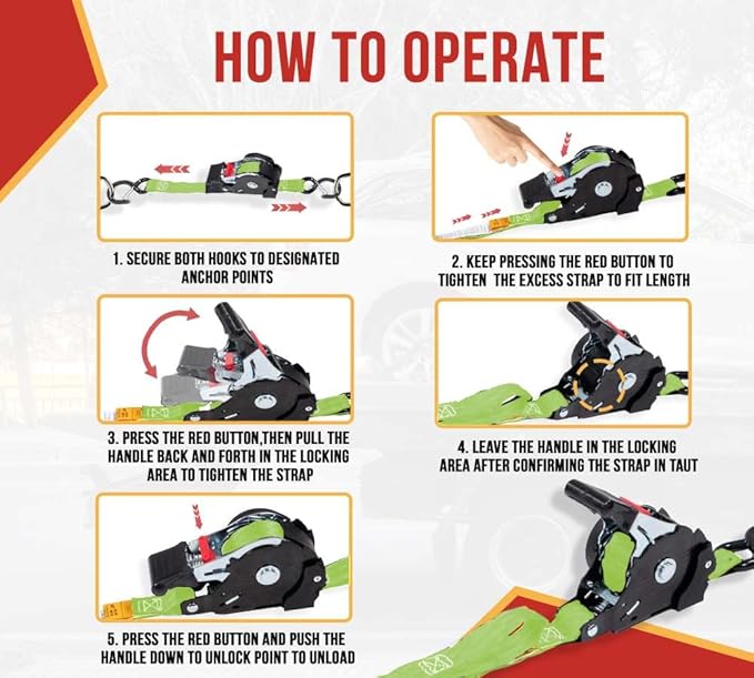 Mytee Products 20 Pack Retractable Ratchet Tie Down Straps w/S Hook - 1,500lb Break Strength Self Retracting Ratchet Straps for Haul Motorcycles, ATVs, Bikes, Trailer Tie-Down